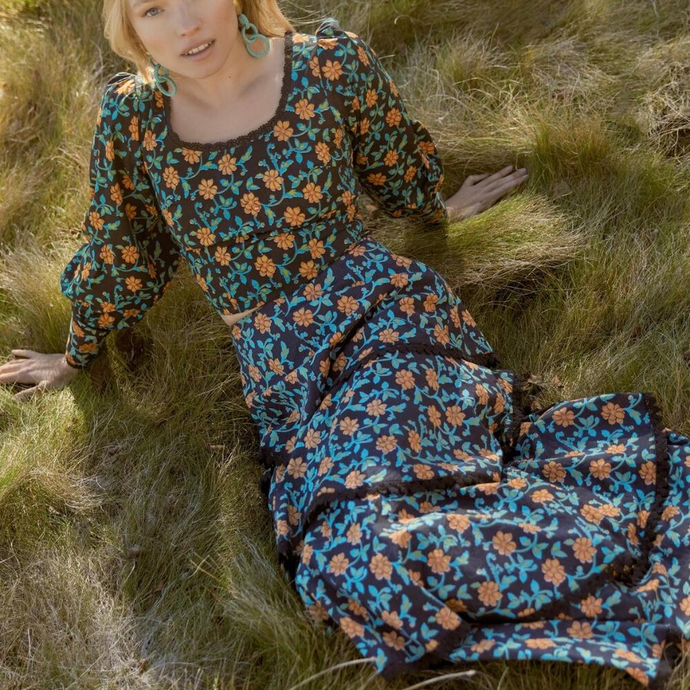 Brenda Tiered Skirt - Faded Black/Bright Clementine & Moss Floral - Picture 5 of 7